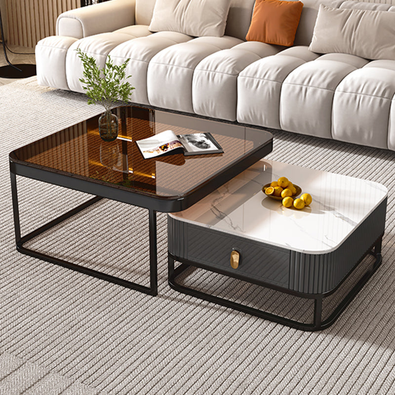 Glam Nesting Coffee Table Set Square Frame Slate Coffee Table