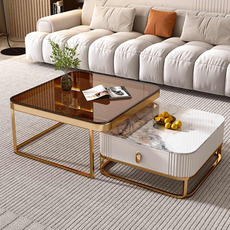 Glam Nesting Coffee Table Set Square Frame Slate Coffee Table