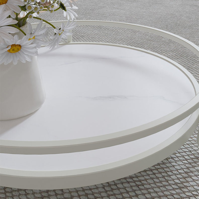 Round Cocktail Table Glass Top Single Coffee Table with Shelf