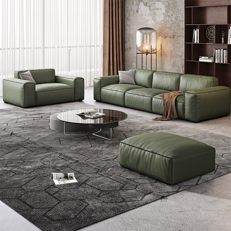 Contemporary Forest Green Cushions Square Arm Living Room Settee