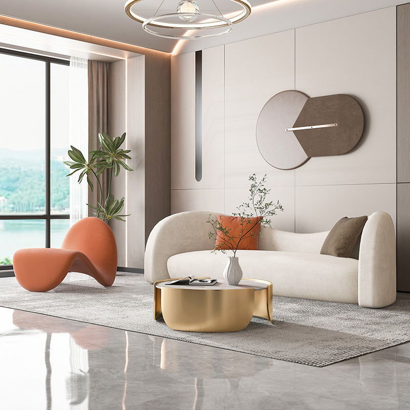 Scandinavian White Cushions Tuxedo Arm Living Room Curved Seating