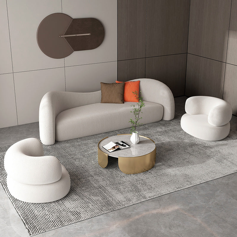 Scandinavian White Cushions Tuxedo Arm Living Room Curved Seating