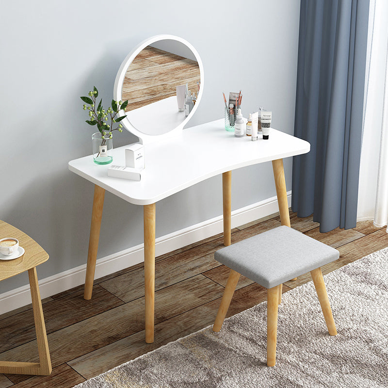 Modern Wood Make-up Vanity Mirrored Dressing Table Stool Set