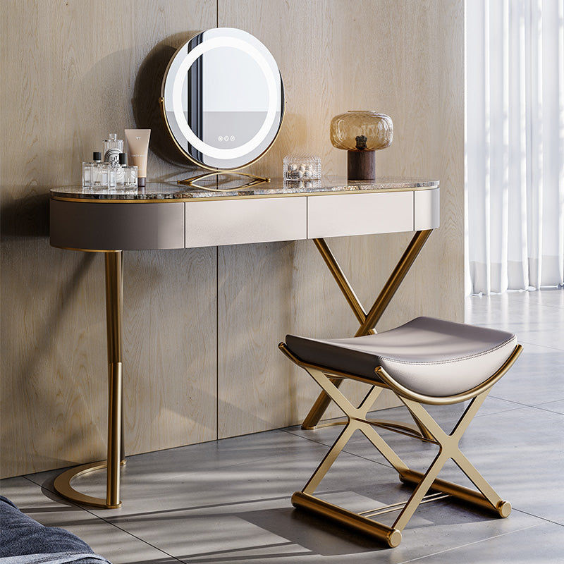 Lighted Mirror Vanity Table Set Luxurious Stone Top Dressing Table