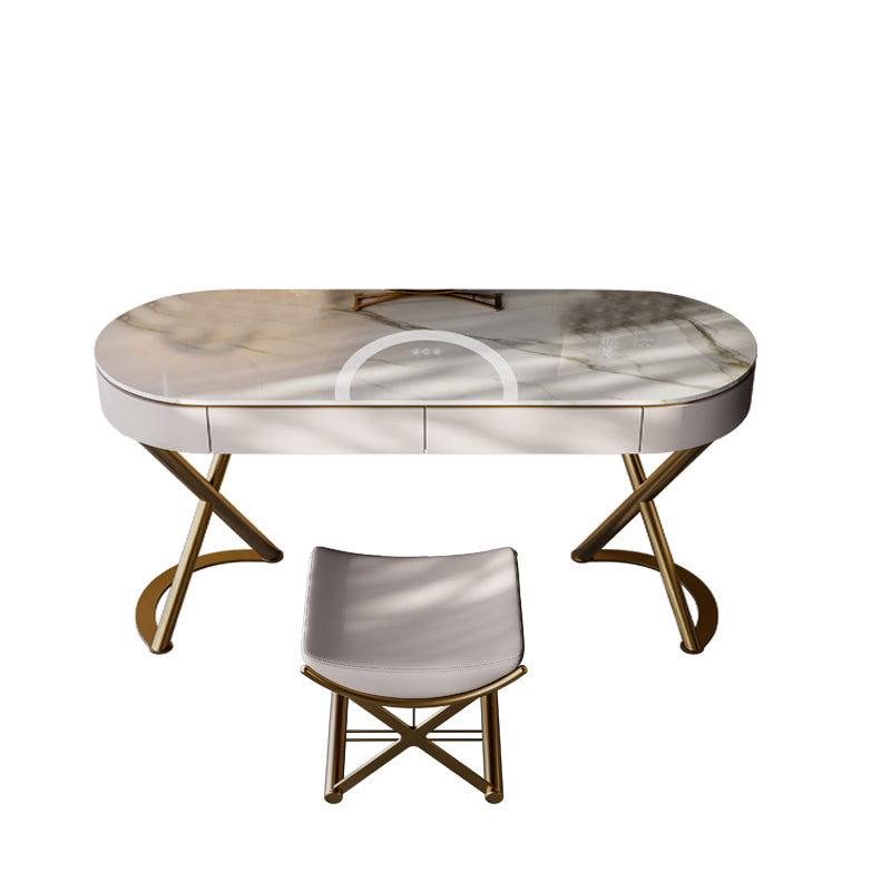 Lighted Mirror Vanity Table Set Luxurious Stone Top Dressing Table