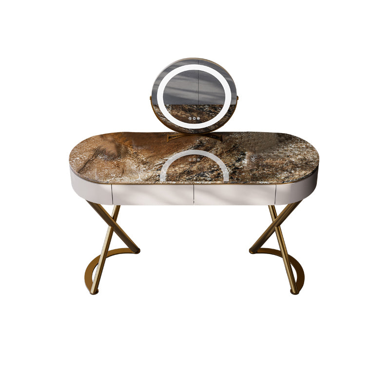 Lighted Mirror Vanity Table Set Luxurious Stone Top Dressing Table