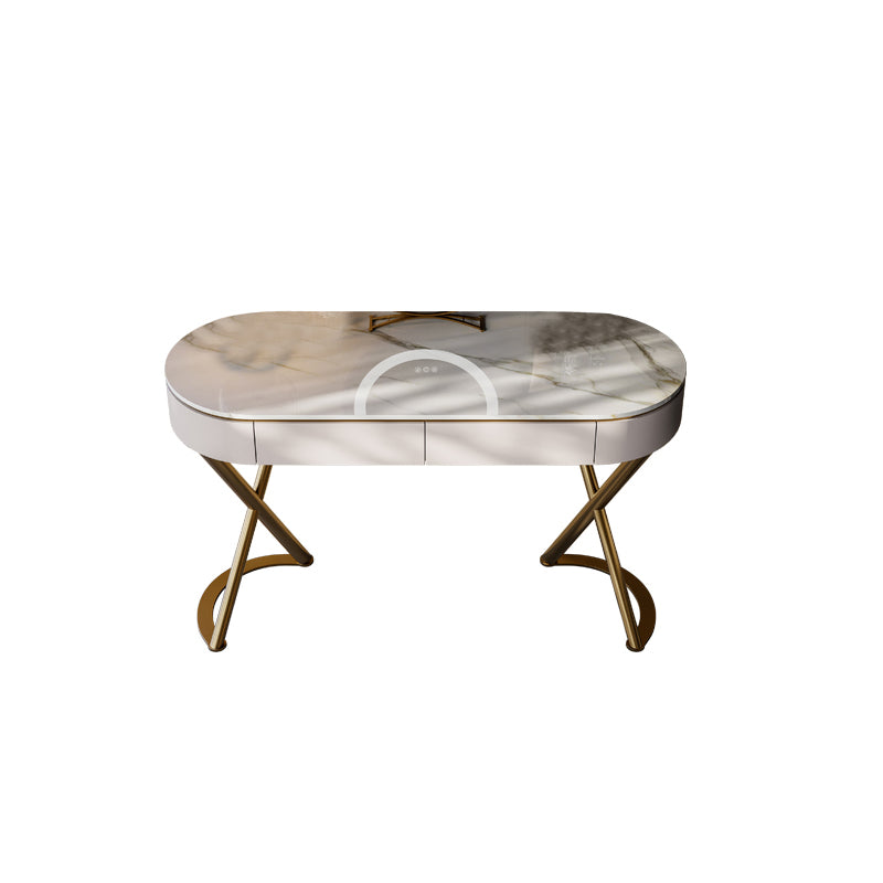 Lighted Mirror Vanity Table Set Luxurious Stone Top Dressing Table