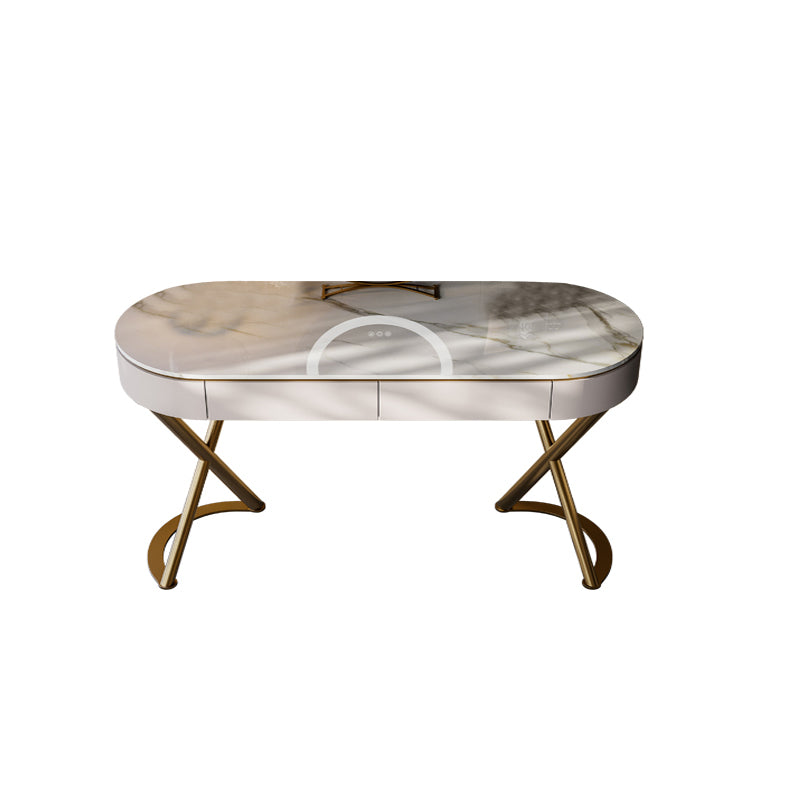 Lighted Mirror Vanity Table Set Luxurious Stone Top Dressing Table