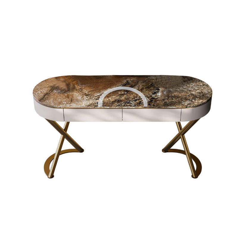Lighted Mirror Vanity Table Set Luxurious Stone Top Dressing Table