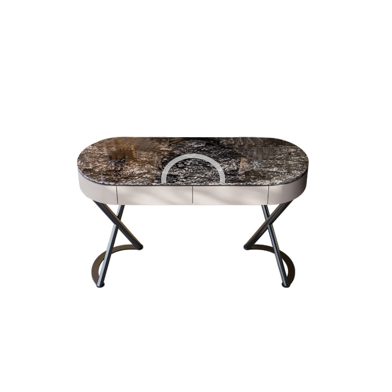 Lighted Mirror Vanity Table Set Luxurious Stone Top Dressing Table