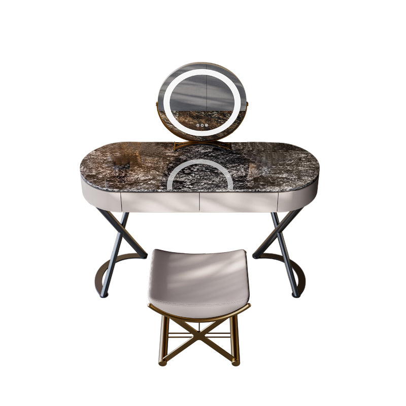 Lighted Mirror Vanity Table Set Luxurious Stone Top Dressing Table