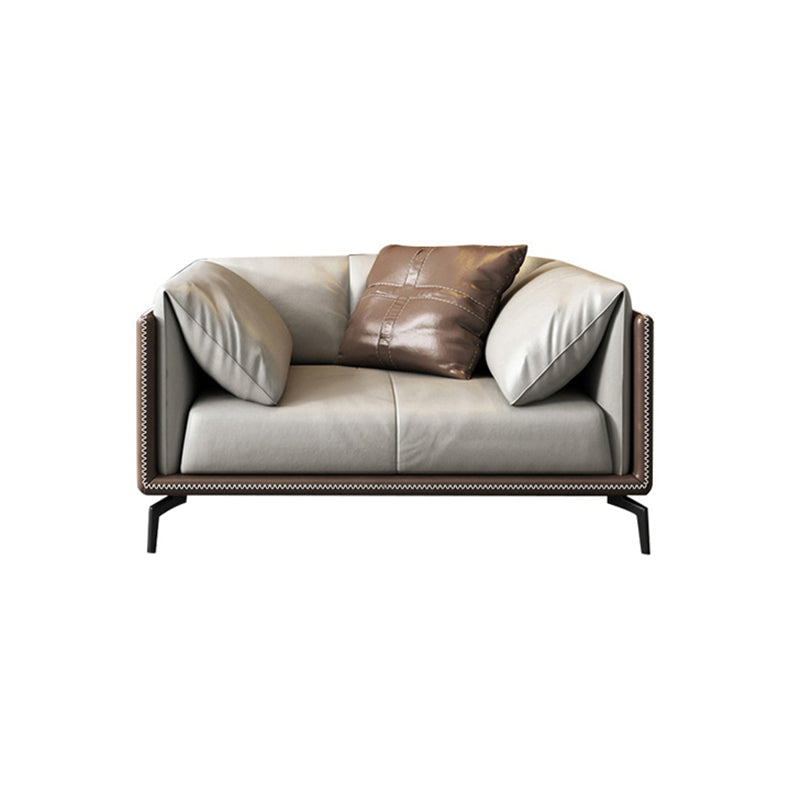 Pillow Top Arm Sofa Modern Leather Sofa with Pillows in Gray and Brown