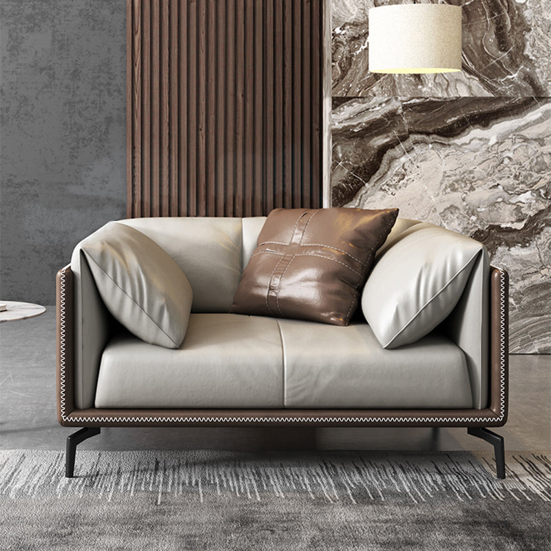 Pillow Top Arm Sofa Modern Leather Sofa with Pillows in Gray and Brown