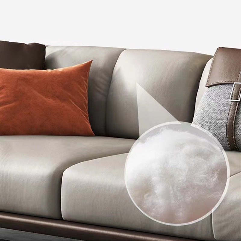 Pillow Top Arm Sofa Modern Leather Sofa with Pillows in Gray and Brown