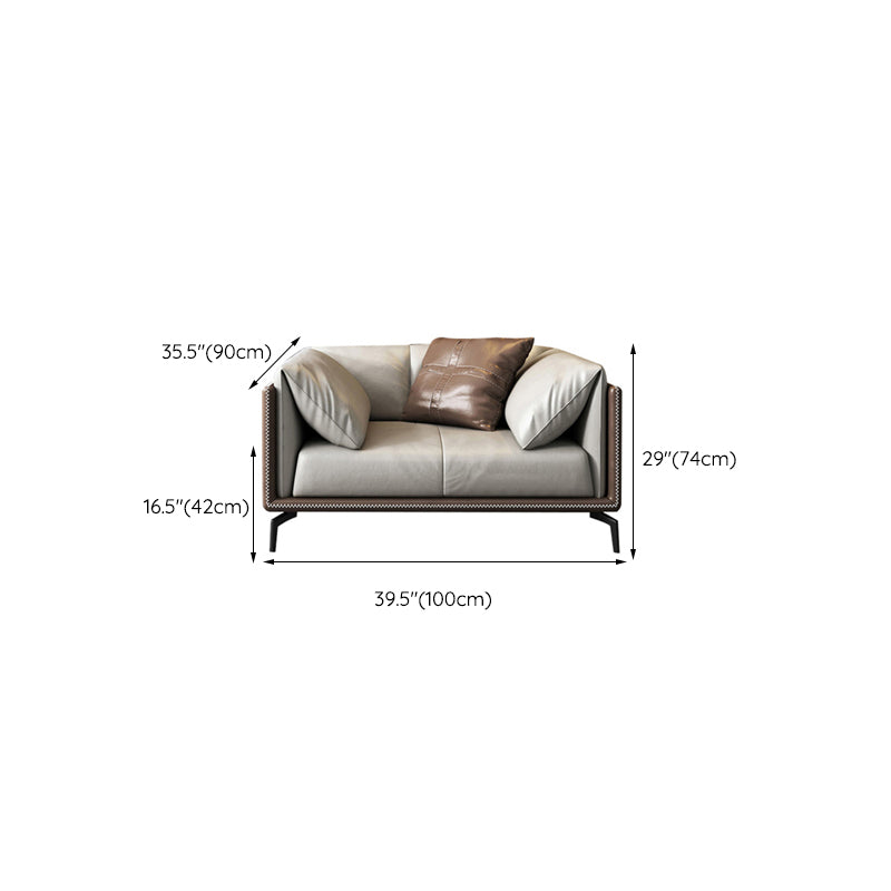 Pillow Top Arm Sofa Modern Leather Sofa with Pillows in Gray and Brown