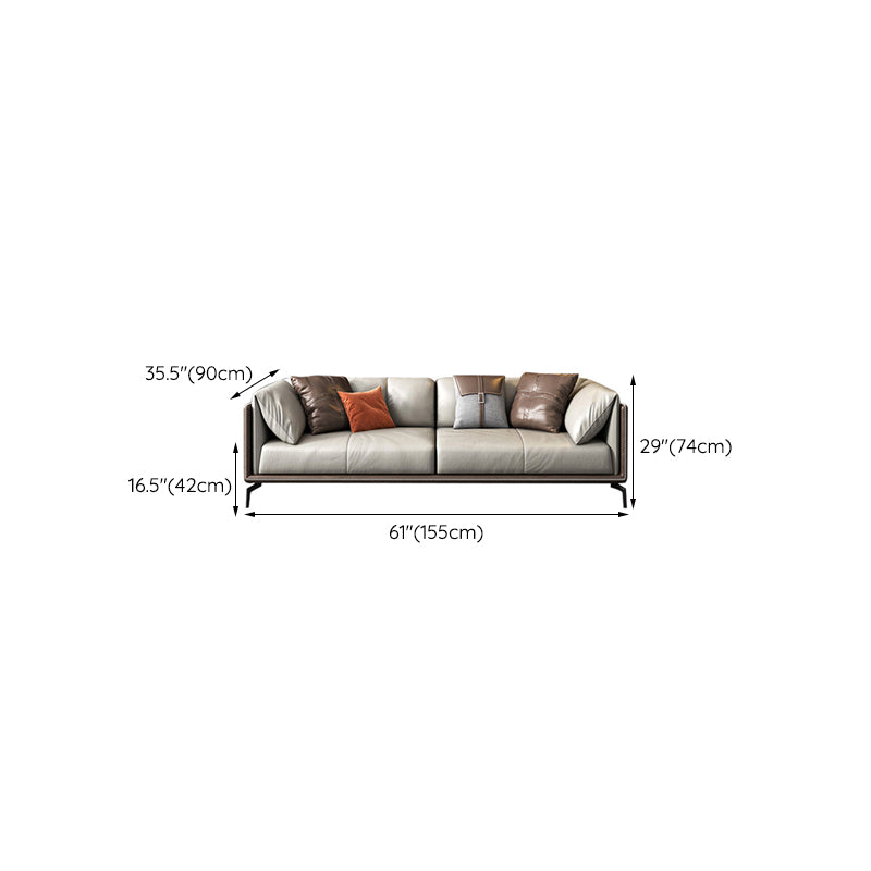 Pillow Top Arm Sofa Modern Leather Sofa with Pillows in Gray and Brown