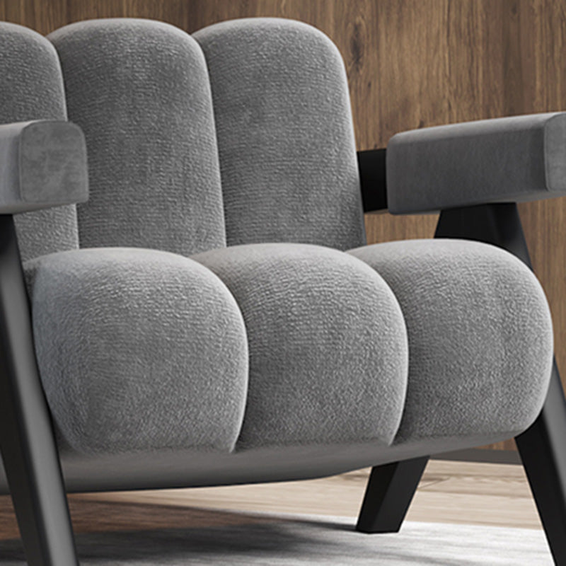 Wood Frame Accent ArmChair Sewn Pillow Back Sled Chair in Gray