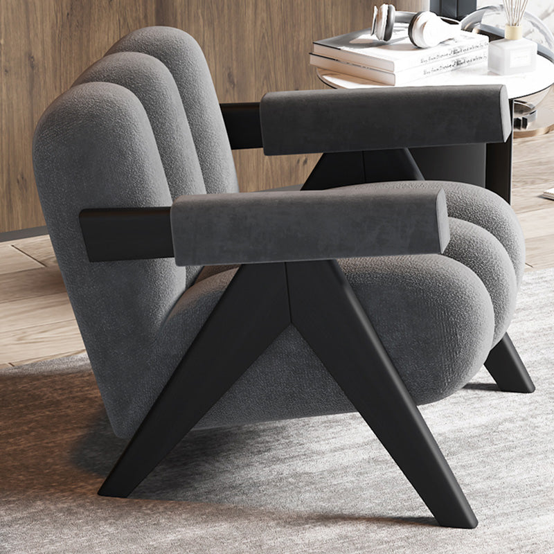 Wood Frame Accent ArmChair Sewn Pillow Back Sled Chair in Gray