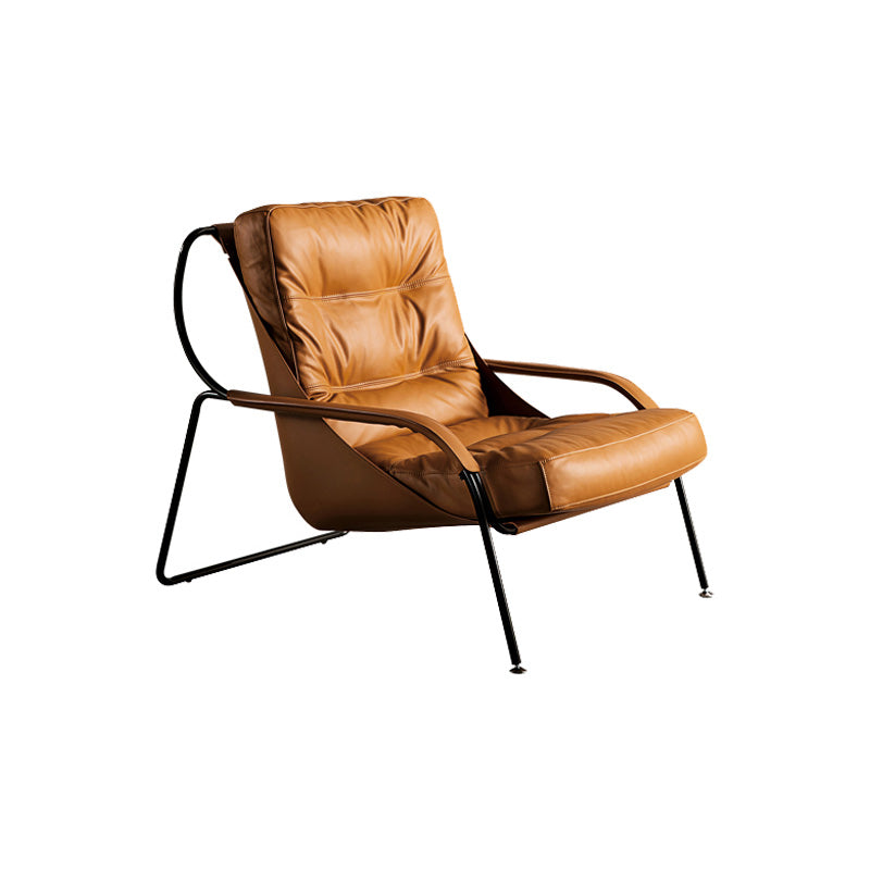 Industrial Genuine Leather Lounge Chair Solid Color Tufted Back Chair