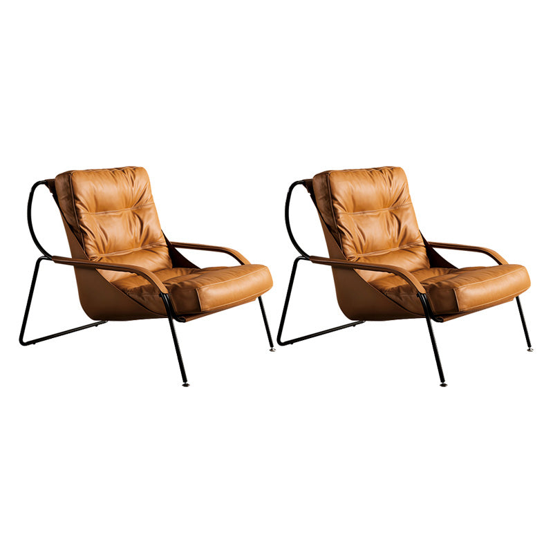 Industrial Genuine Leather Lounge Chair Solid Color Tufted Back Chair