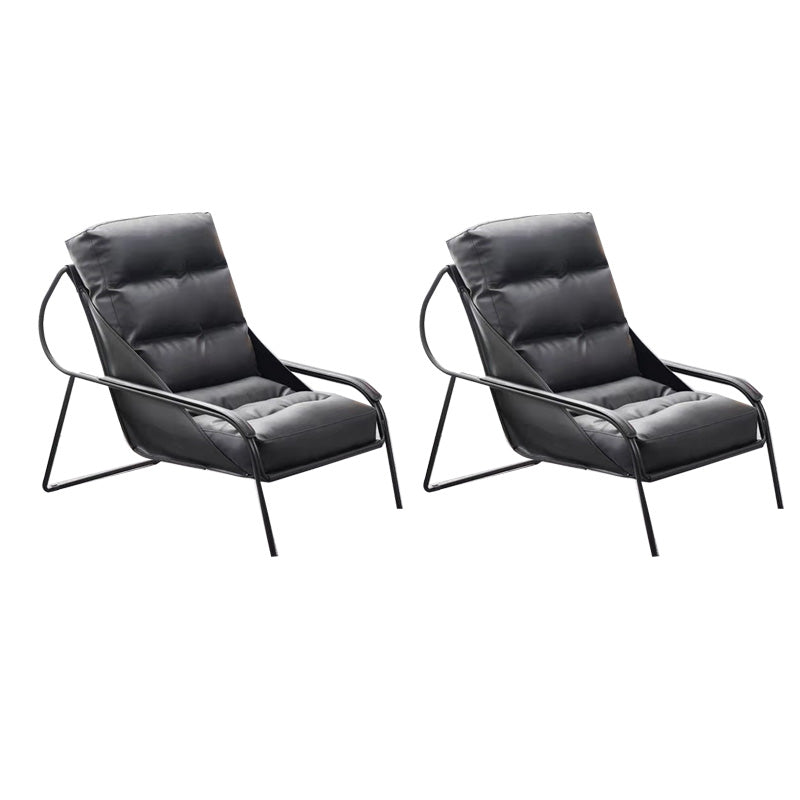 Industrial Genuine Leather Lounge Chair Solid Color Tufted Back Chair