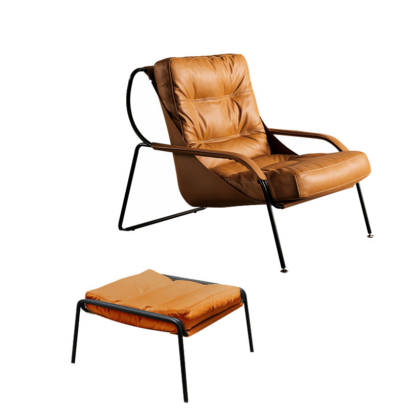 Industrial Genuine Leather Lounge Chair Solid Color Tufted Back Chair