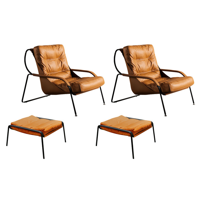 Industrial Genuine Leather Lounge Chair Solid Color Tufted Back Chair