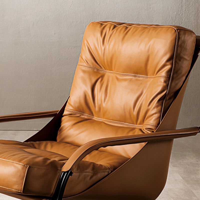 Industrial Genuine Leather Lounge Chair Solid Color Tufted Back Chair