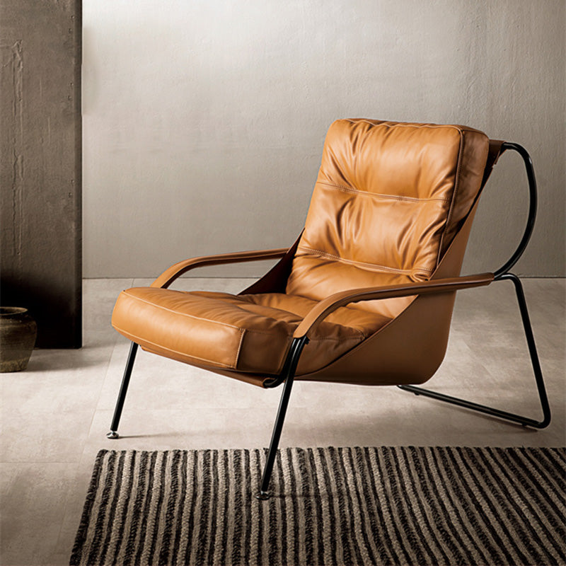 Industrial Genuine Leather Lounge Chair Solid Color Tufted Back Chair