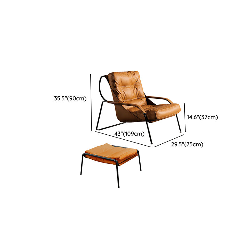 Industrial Genuine Leather Lounge Chair Solid Color Tufted Back Chair