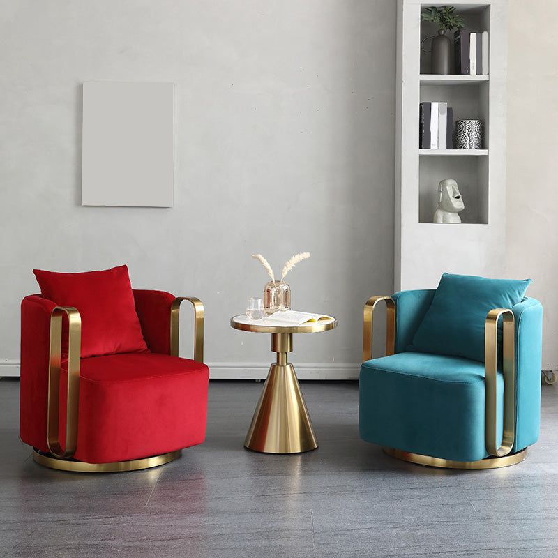Glam Style Velvet ArmChair Solid Color Swivel Pillow Back Chair