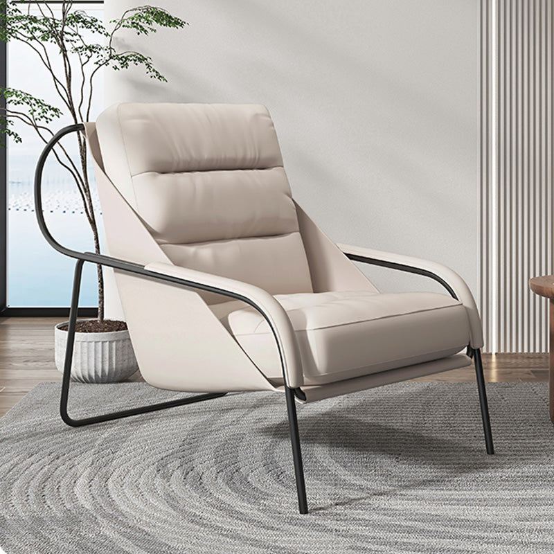 Mid-century Pu Leather Lounge Chair Solid Color Sewn Pillow Back Chair