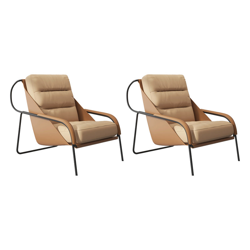 Mid-century Pu Leather Lounge Chair Solid Color Sewn Pillow Back Chair
