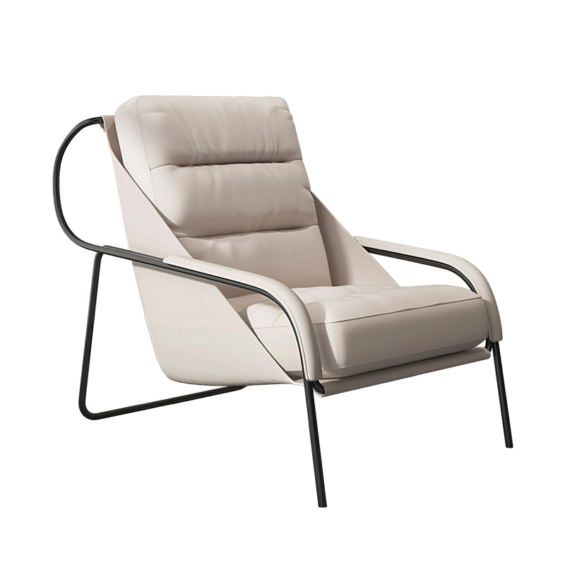 Mid-century Pu Leather Lounge Chair Solid Color Sewn Pillow Back Chair