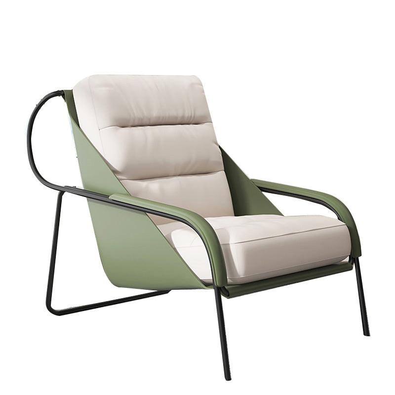 Mid-century Pu Leather Lounge Chair Solid Color Sewn Pillow Back Chair