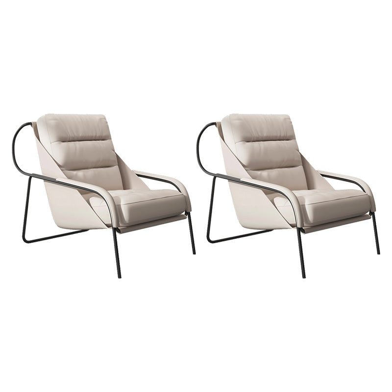 Mid-century Pu Leather Lounge Chair Solid Color Sewn Pillow Back Chair