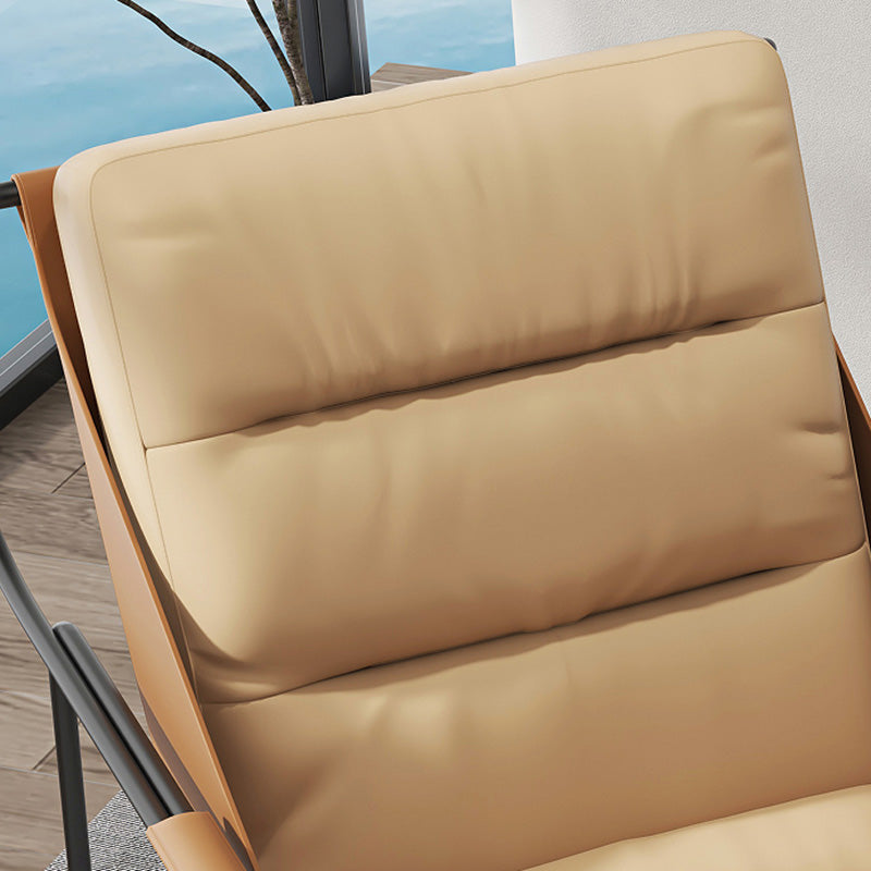 Mid-century Pu Leather Lounge Chair Solid Color Sewn Pillow Back Chair