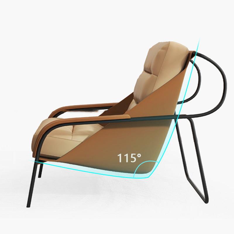 Mid-century Pu Leather Lounge Chair Solid Color Sewn Pillow Back Chair