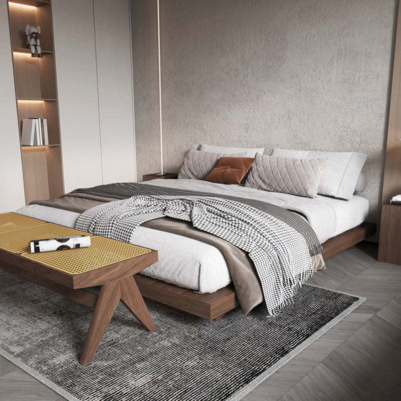 Contemporary Wood Platform Bed Frame Solid Color Pine Wood Bed