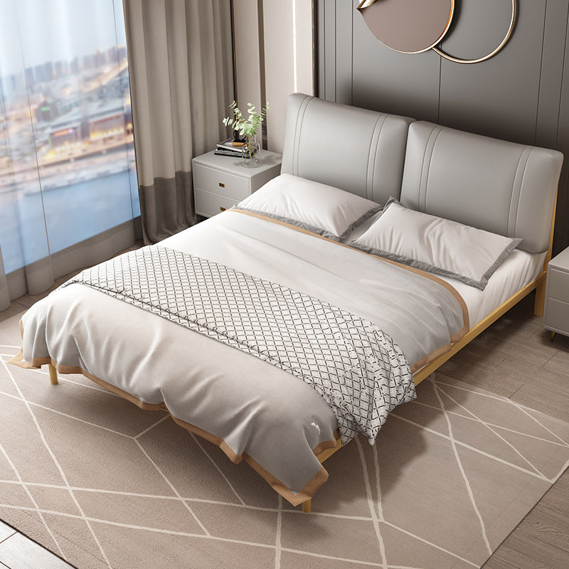 Glam Solid Color Platform Bed Metal Bed Frame with Headboard