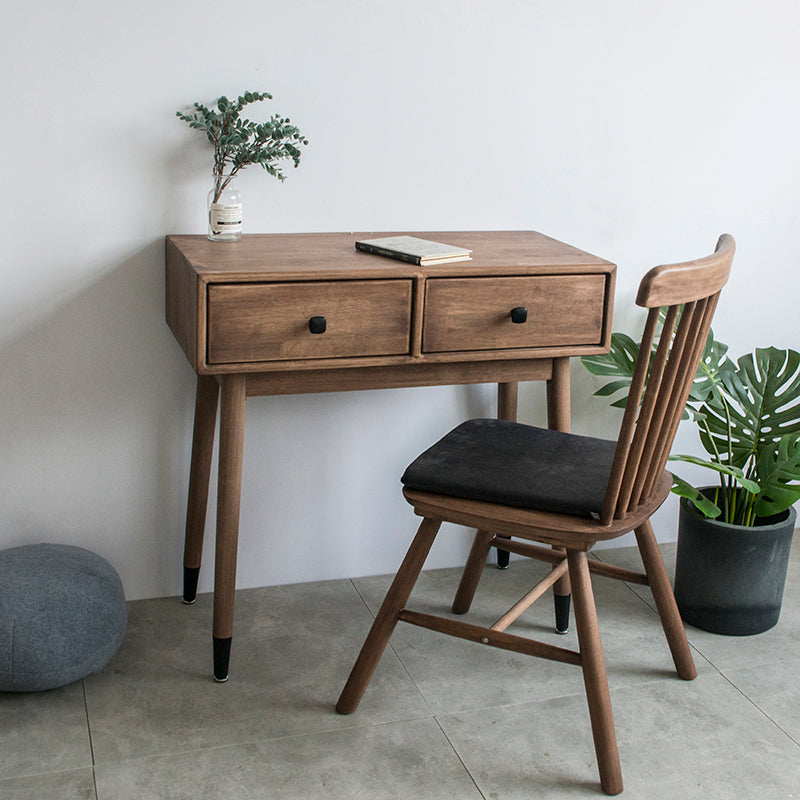 Contemporary Make-up Vanity with Drawers in Brown Solid Wood