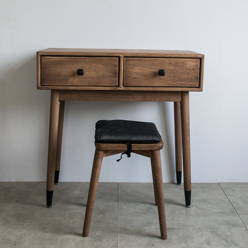 Contemporary Make-up Vanity with Drawers in Brown Solid Wood