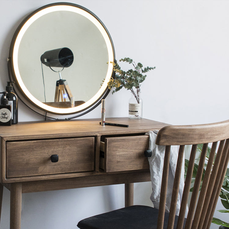 Contemporary Make-up Vanity with Drawers in Brown Solid Wood