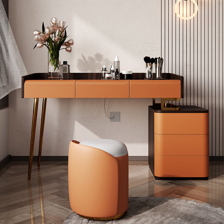Glam Make-up Vanity Flip-Top Leather 5-Drawers Mirror Vanity Set