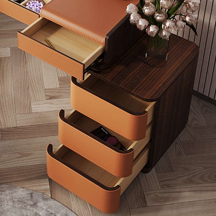 Glam Make-up Vanity Flip-Top Leather 5-Drawers Mirror Vanity Set