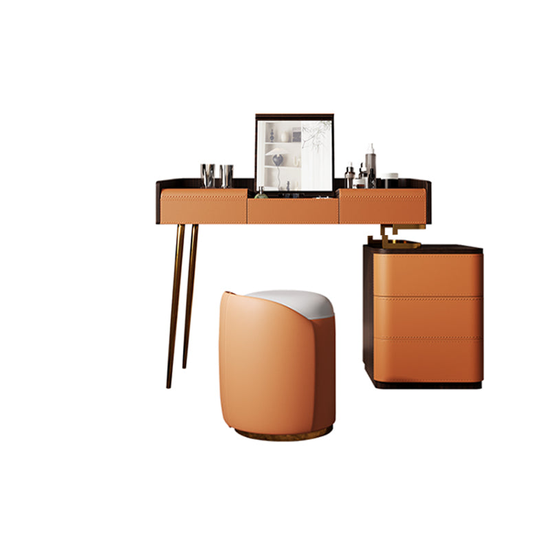 Glam Make-up Vanity Flip-Top Leather 5-Drawers Mirror Vanity Set