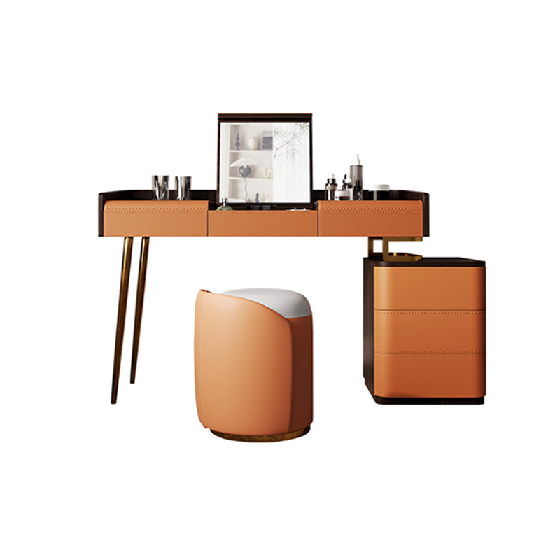 Glam Make-up Vanity Flip-Top Leather 5-Drawers Mirror Vanity Set