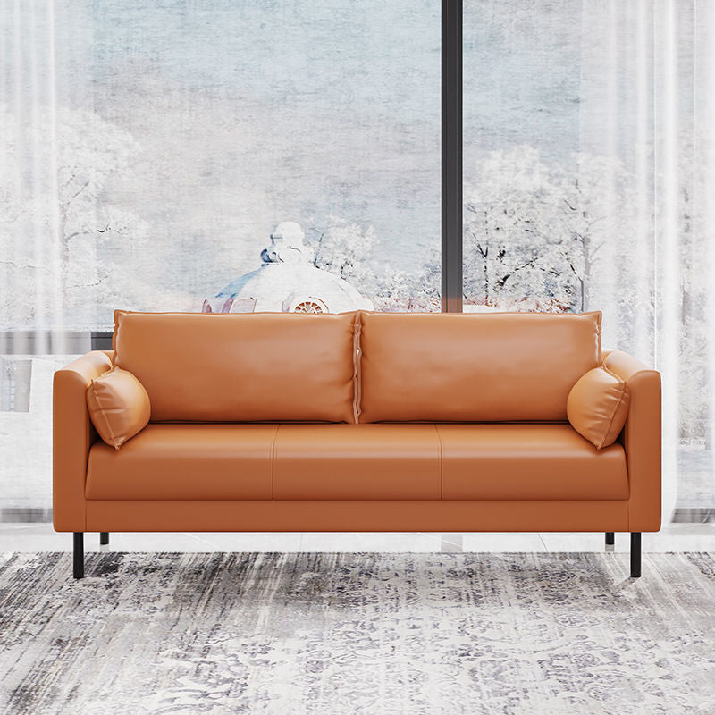 Tuxedo Arm Sofa Stain Resistant Faux Leather Standard Sofa with 4 Pillows
