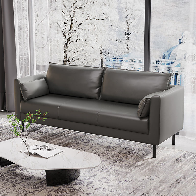 Tuxedo Arm Sofa Stain Resistant Faux Leather Standard Sofa with 4 Pillows