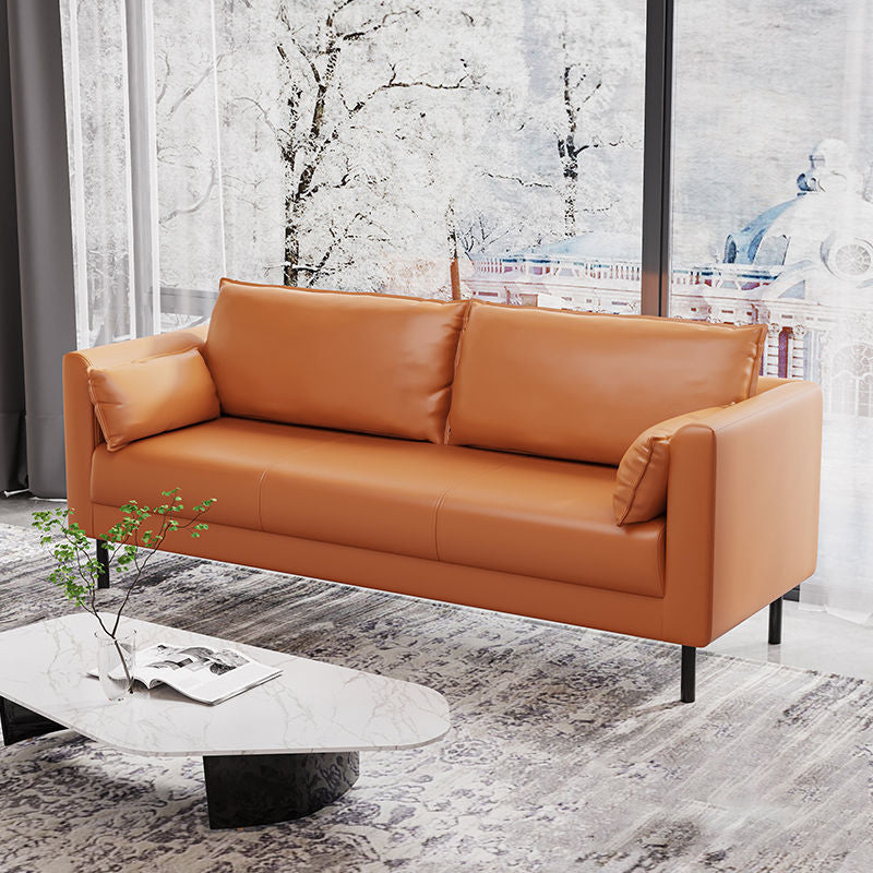 Tuxedo Arm Sofa Stain Resistant Faux Leather Standard Sofa with 4 Pillows